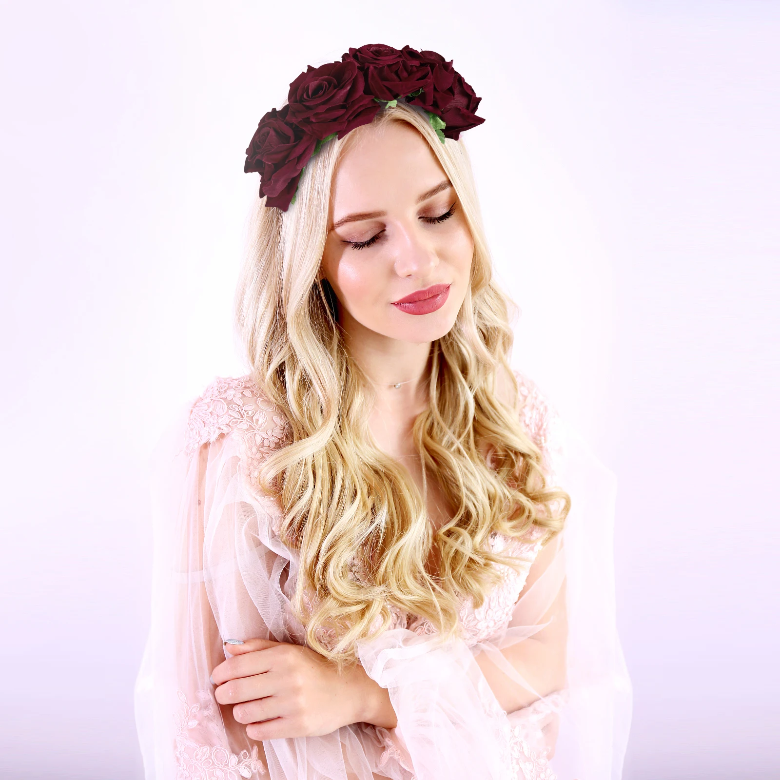 

Rose Flower Hair Hoop Stylish Floral Headband For Wedding Party Holiday Travel Costume Bridal Hair Accessories