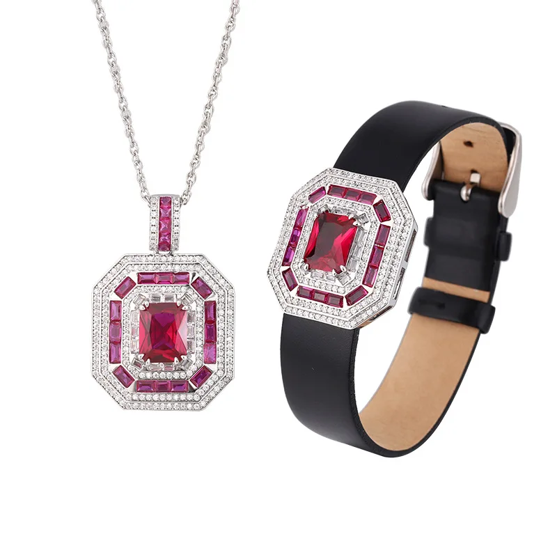 Jewelry Gold Plated Red Corundum Blue Pointed Crystal Square Wrist Women's Suit Main Stone 8*10