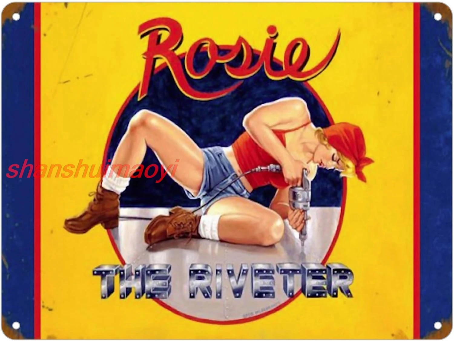 Retro Rosie The Riveter Pin Up Girl Metal Tin Signs Plaque Poster for Restaurants Pub Bar Home Wall Decor Sign 8 x 6 inches HAI