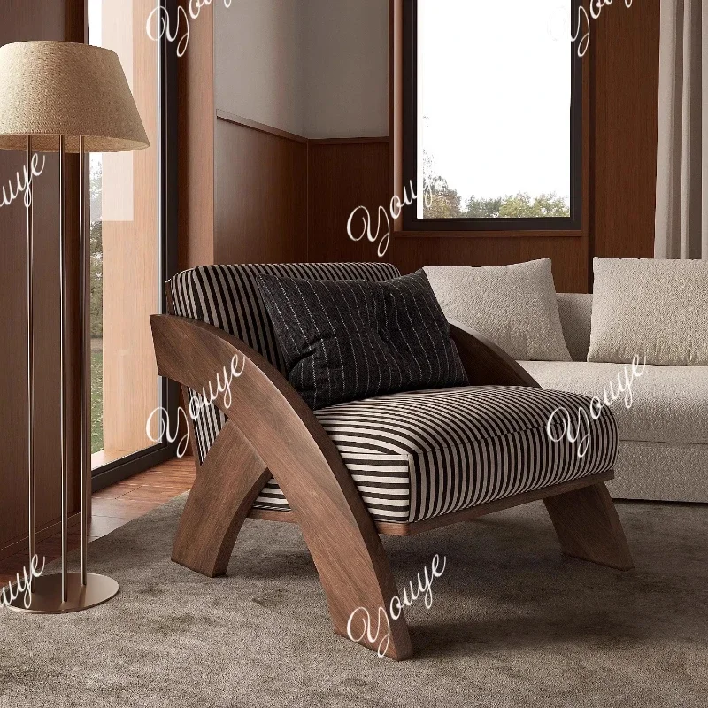 Nordic Light Luxury Design Solid Wood Walnut Sofa Chair Fashionable And Simple Home Hospitality Club Reception Lounge Chair X