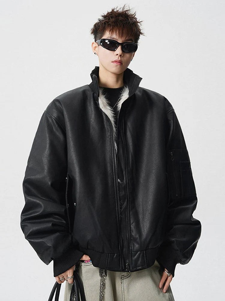 

Мужская куртка из искусственной кожи больших размеров с длинным мехом, свободная зимняя уличная одежда, верхняя одежда Bla, молодежная повседневная одежда