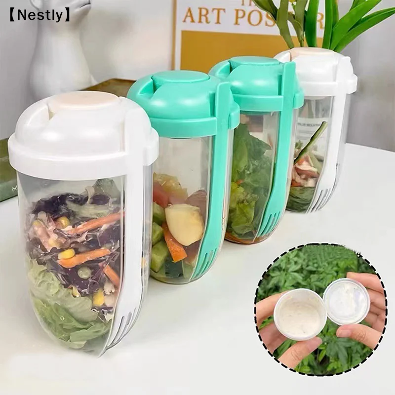 Meal Prep Oatmeal Jars - 朝食用オートミールシリアルナッツヨーグルトサラダカップコンテナセットフォーク付きソースカップ蓋付き弁当箱フードボウルキッチンランチボックス[ネスト]