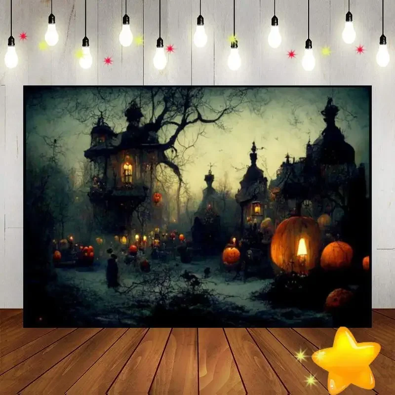 

Halloween Background Party Photography Backdrops Witch Photo Bat Lantern Custom Birthday Backdrop Night Baby Shower Dense Fog