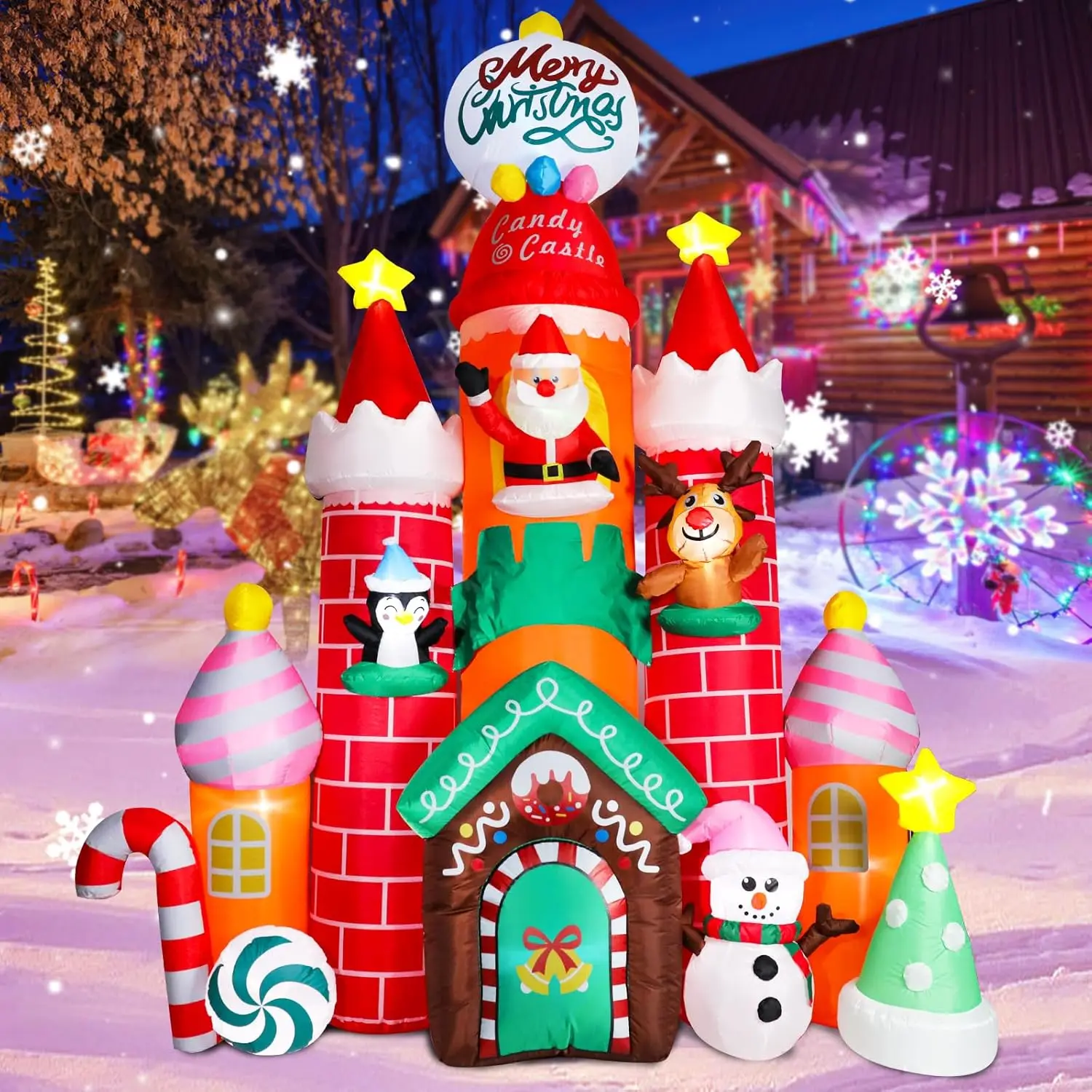 10FT Christmas Inflatables Outdoor Decor, Giant Castle with Snowman | Inflatable Christmas Castle, Snowman Penguin Reindeer, Gia
