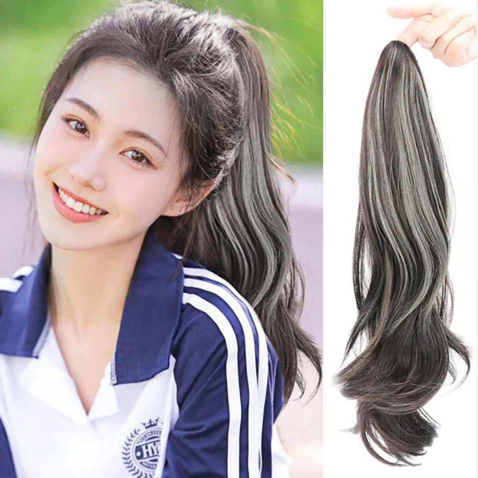 Grabbing Ponytail Synthetic Wig With Big Waves Highlights Natural Water Ripple Gradient Color Daily Party Can Wear HeatResistanc