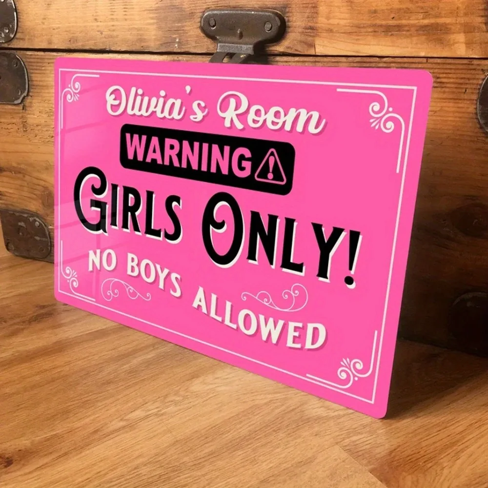 Personalized Custom Pink Aluminum Sign 2D Flat No Boys Allowed Design Vintage Wall Decor For Girls Bedroom