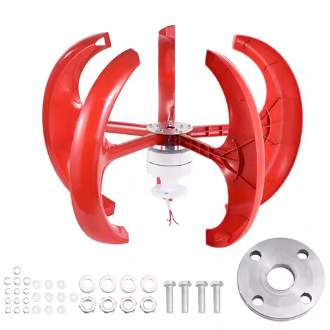 400W 12V/24V Vertical Axis Wind Turbine, 5 Blade Wind Solar Hybrid Generator Kit with MPPT Controller &amp; Flange for Home Farm RV