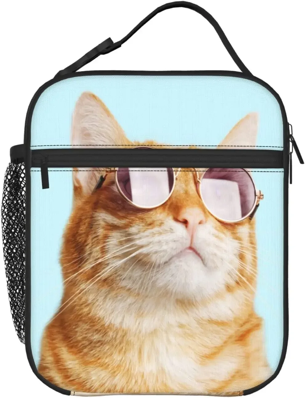 Sunglasses Cat Thermal Lunch Box Insulated Lunch Bags for Women Men Girls Boys Detachable Handle Lunch Box Meal Tote Bag