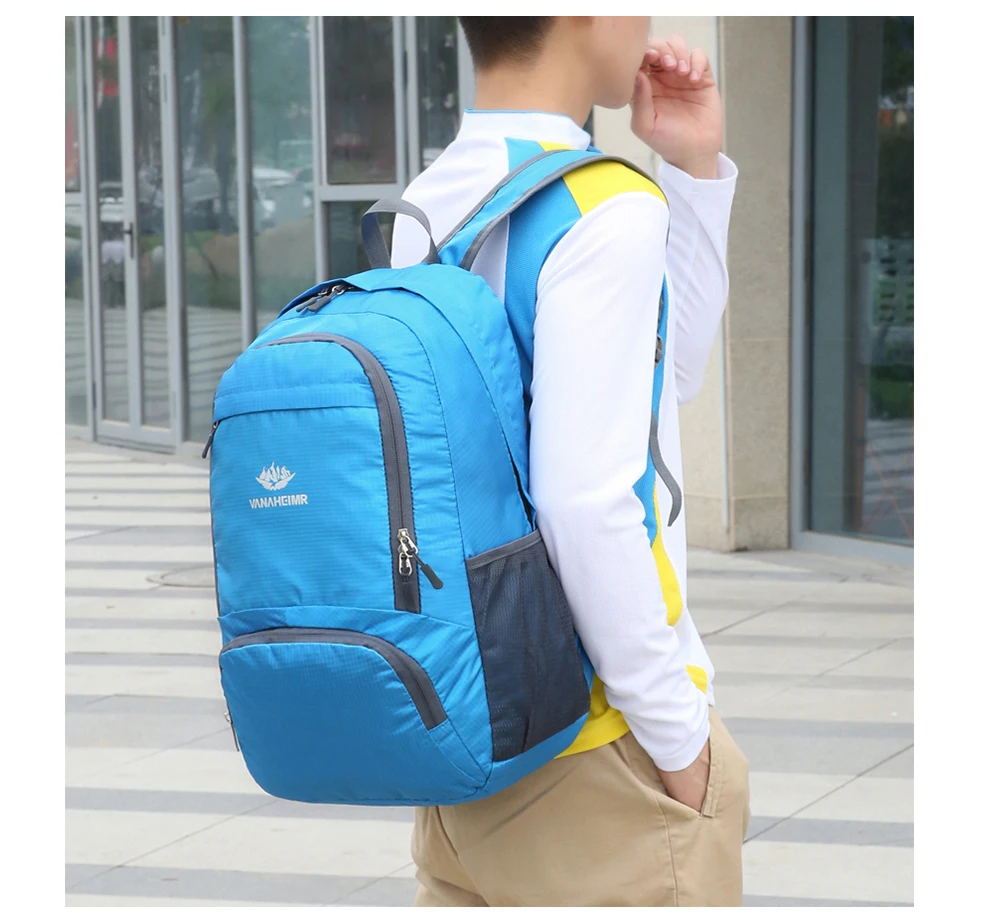 23l packbarer Rucksack faltbare ultraleichte Outdoor-Reisetasche großer zusammen klappbarer Rucksack Wander reise rucksack Bergsteiger-Tages rucksack Geringes Gewicht hohe Kapazität Wasserabweisendes Gewebe Top Punc – Detail 13