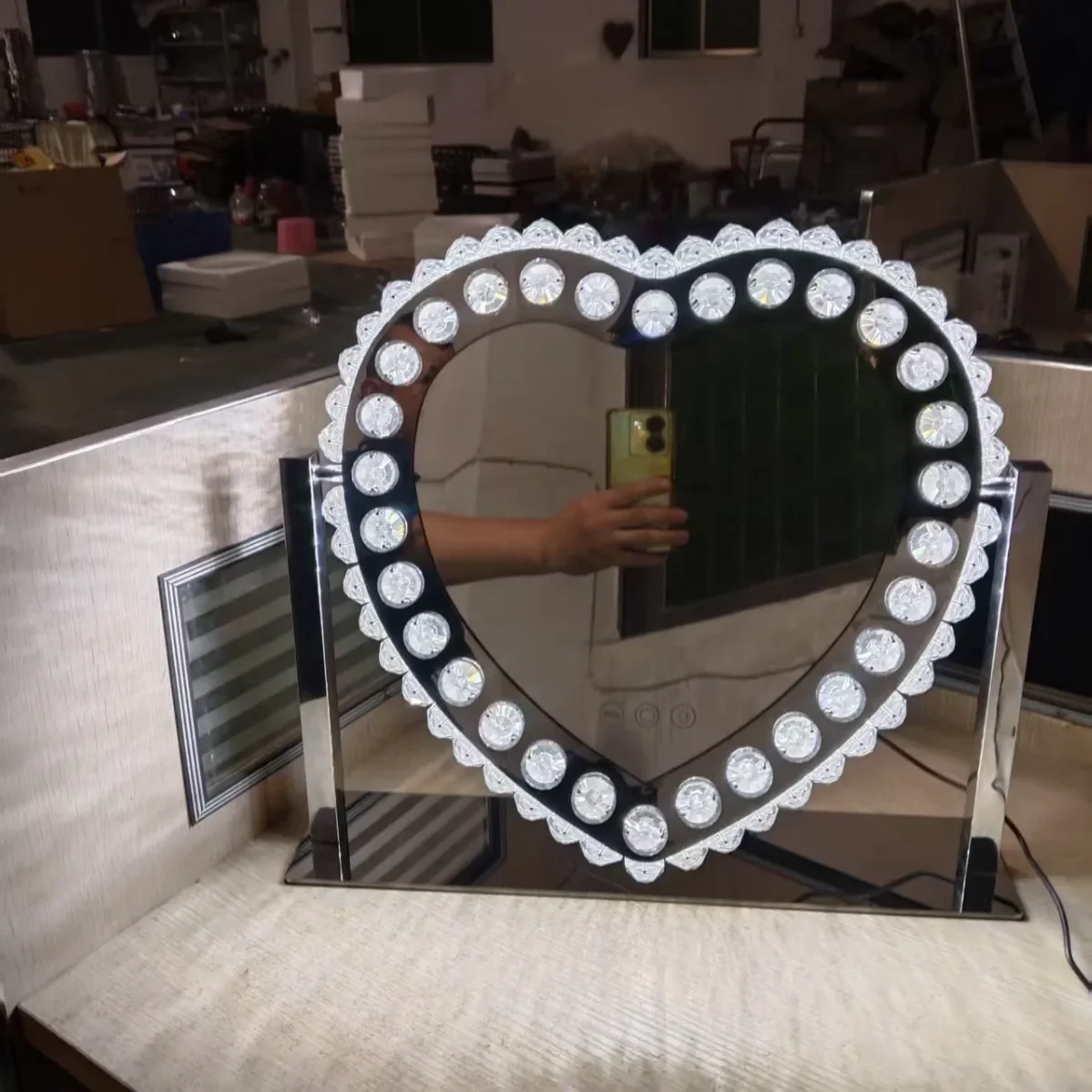 DSA Home Crystal Makeup Mirror, Light Fill Mirror, Light Touch Mirror, Light Luxury Stainless Steel Rotating Tabletop Vanity