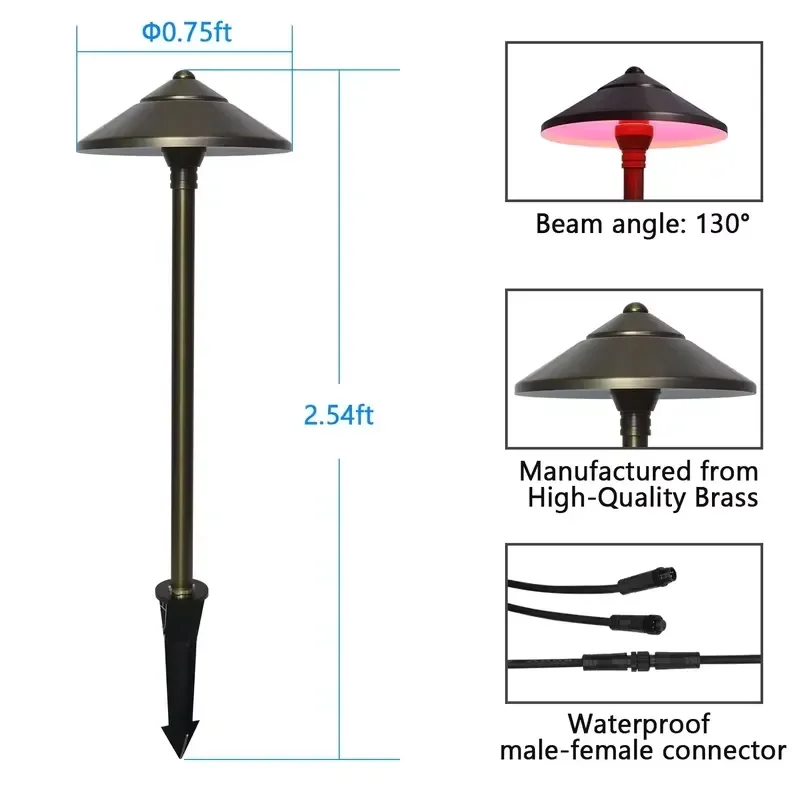Gouly Smart App Control RGBW LED Mushroom Garden Light 3W 24V IP65 Outdoor MR16 LED Brass Landscape Pathway Lighting Design