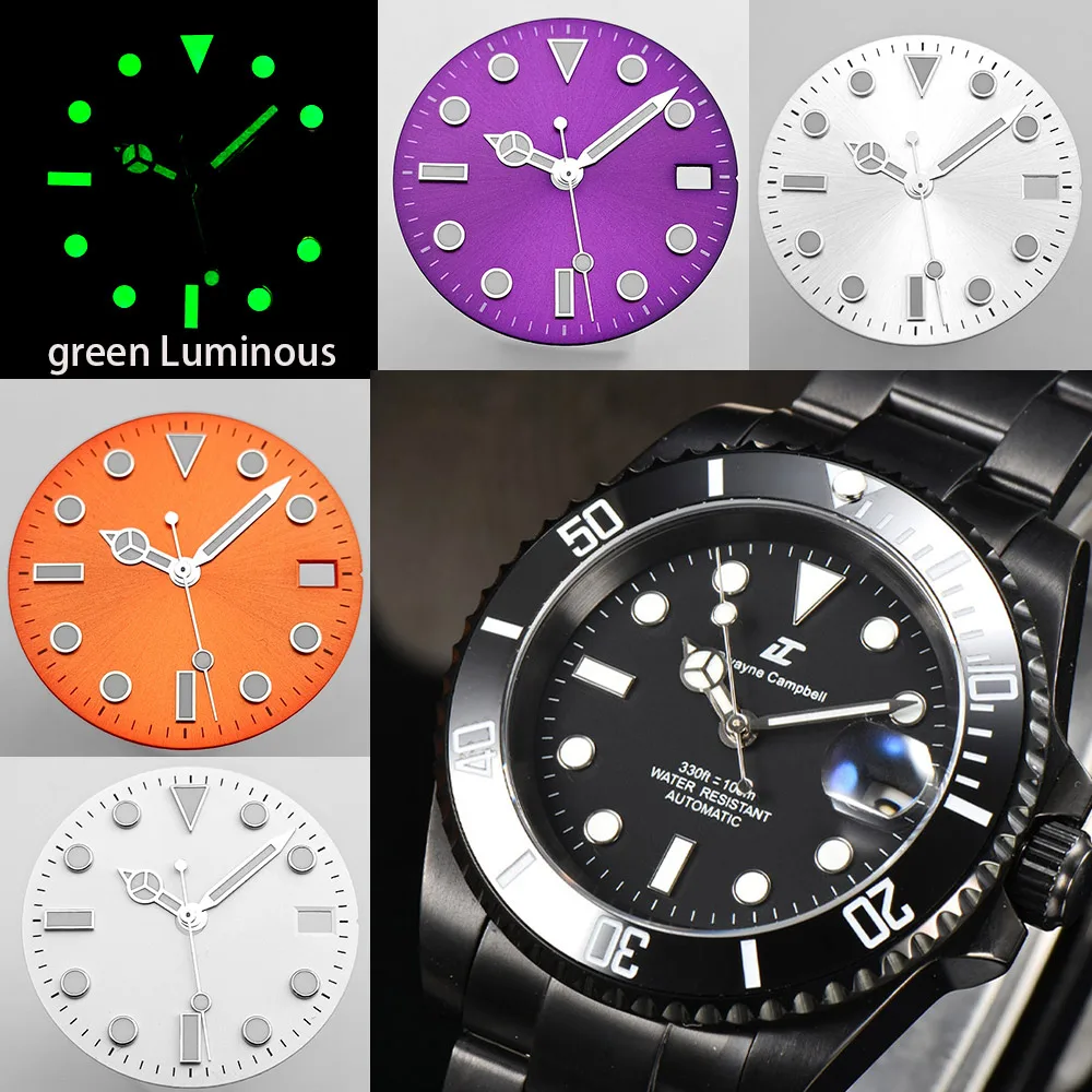 Classic 28.5mm Watch Dial With Date Window Luminous Hands Fit NH35 NH36 ETA2824 2836 Black White Orange Watch Parts