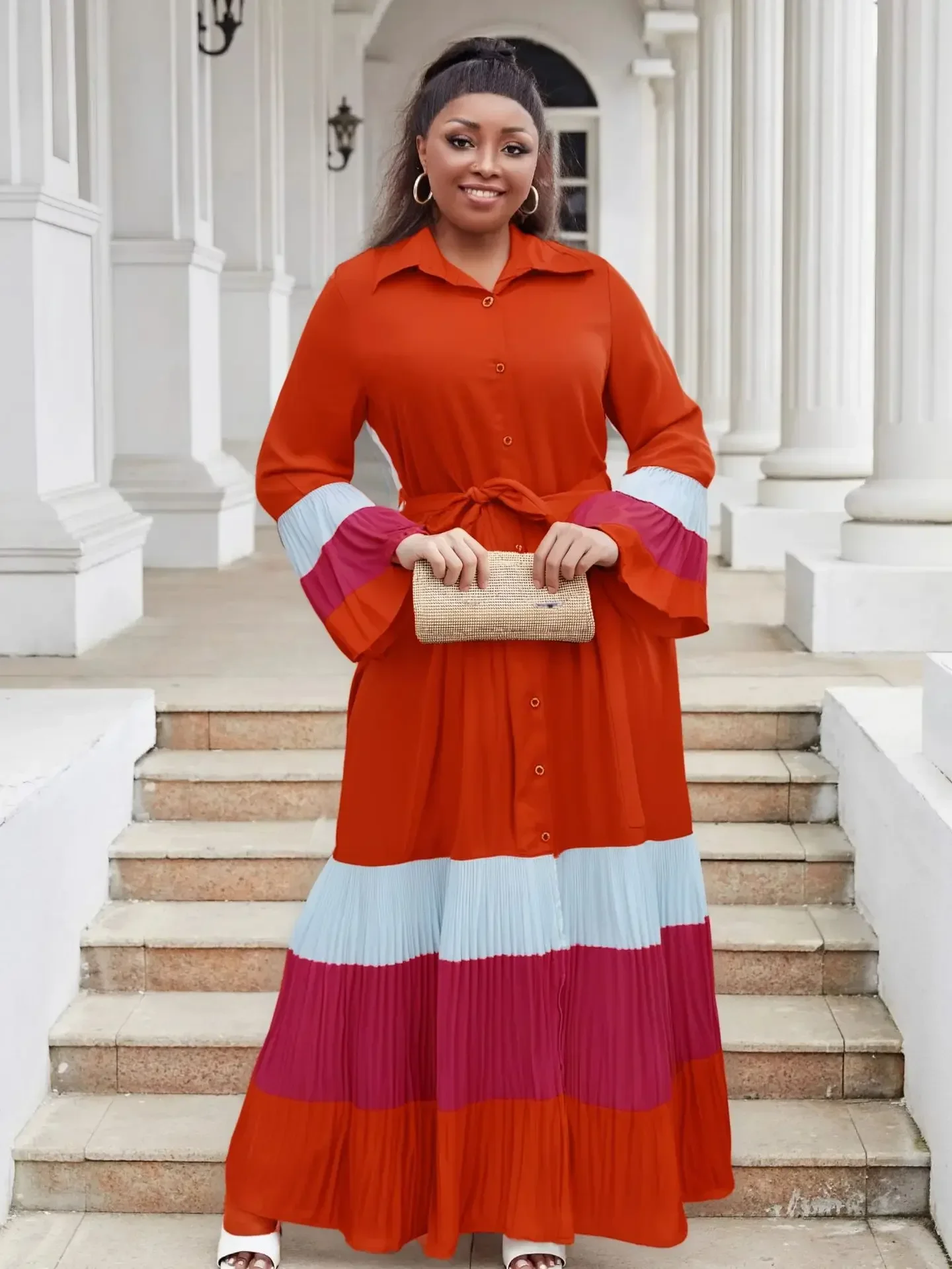 Dashiki vestidos africanos para mujer verano africano manga larga cuello pico Patchwork vestido largo Maxi trajes Ankara vestidos 2025