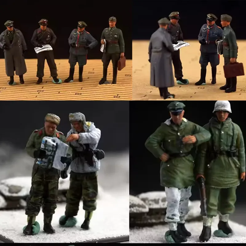 1/72 Skala 2/4 Szt. Niemiecki Oficer Spotkanie Grupa Żołnierzy Zimowi Oficerowie i Żołnierze Figurki Model DIY Akcesoria do Scen