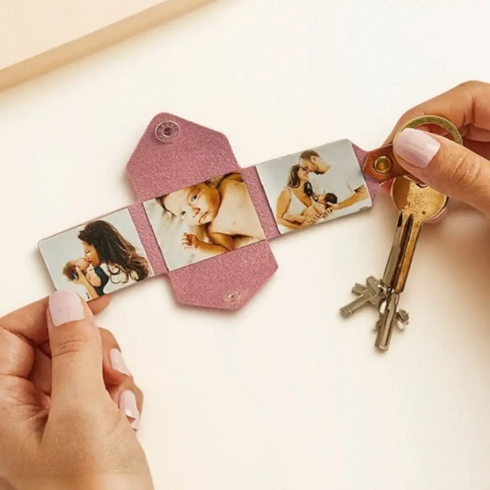 PU Leather DIY Photo Keychain Thermal Sublimation European Style Personalized Keychain Folding Style Photo Holder Keyring