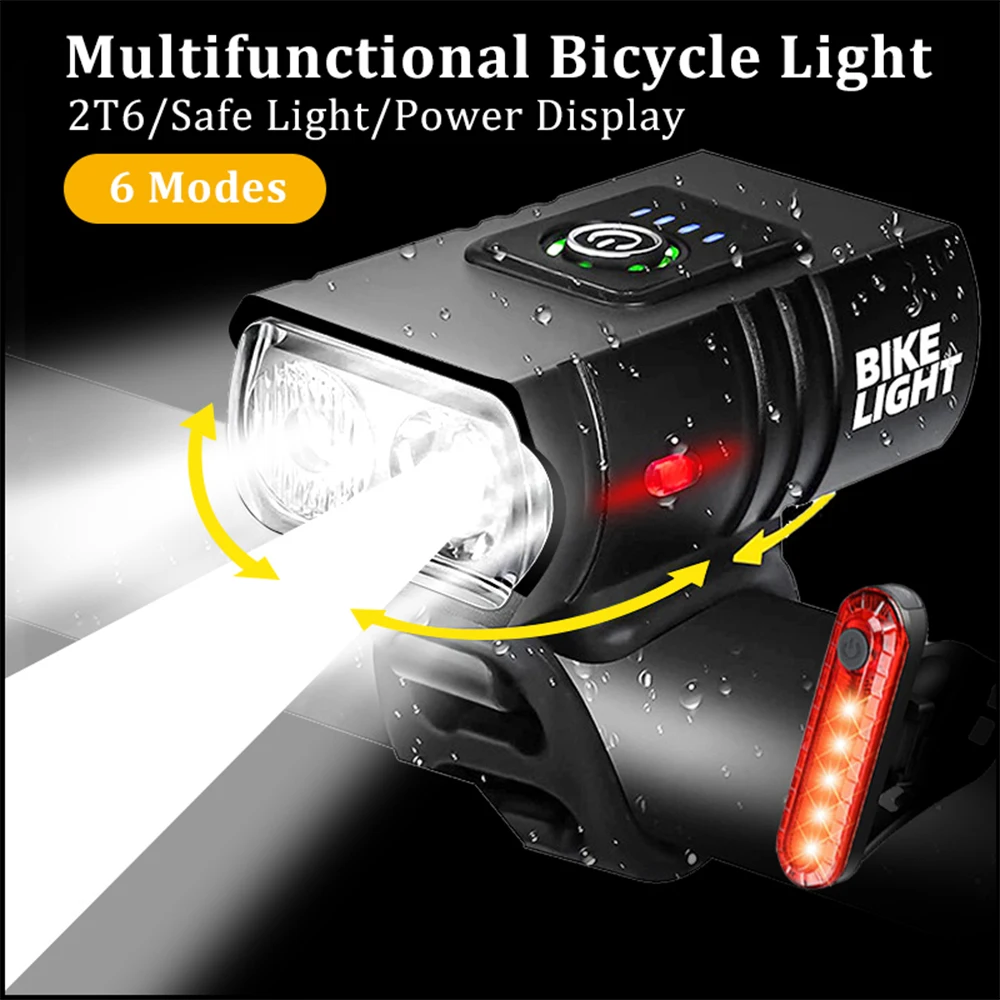 Bicycle Light 2T6 LED Front USB Rechargeable MTB Mountain Bicycle Lamp Bike lights Headlight Flashlight Cycling Accessories Tail