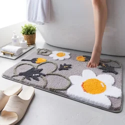 Inyahome Flower Pattern Bathroom Rug 50x80cm Microfiber Shaggy Bath Mat Shower Rugs Non-Slip Entrance Door Mat Carpet Bathroom