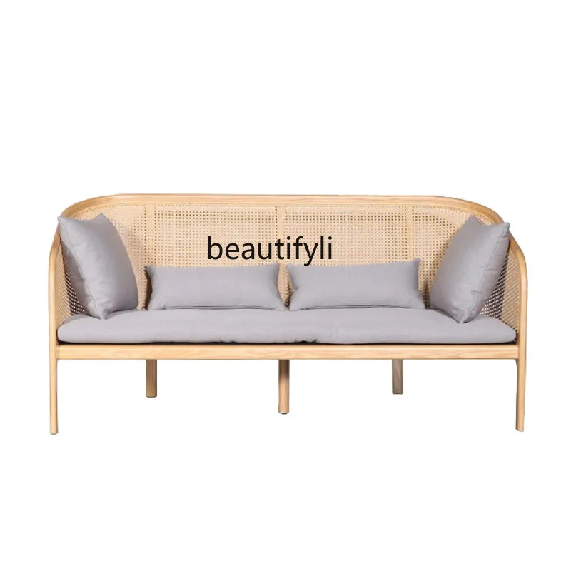 

Rattan Sofa Combination Living Room Modern Bamboo Rattan Woven Sofa Furniture Simple Solid Wood Leisure Chair Real Rattan Sofa