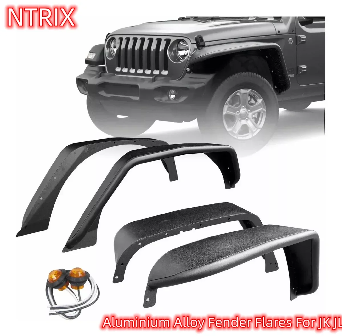 KQX 4Pcs Spider Front+Rear Fender Flares Aluminium Alloy Car Accessories For Jeep Wrangler JL 2018+ L1014