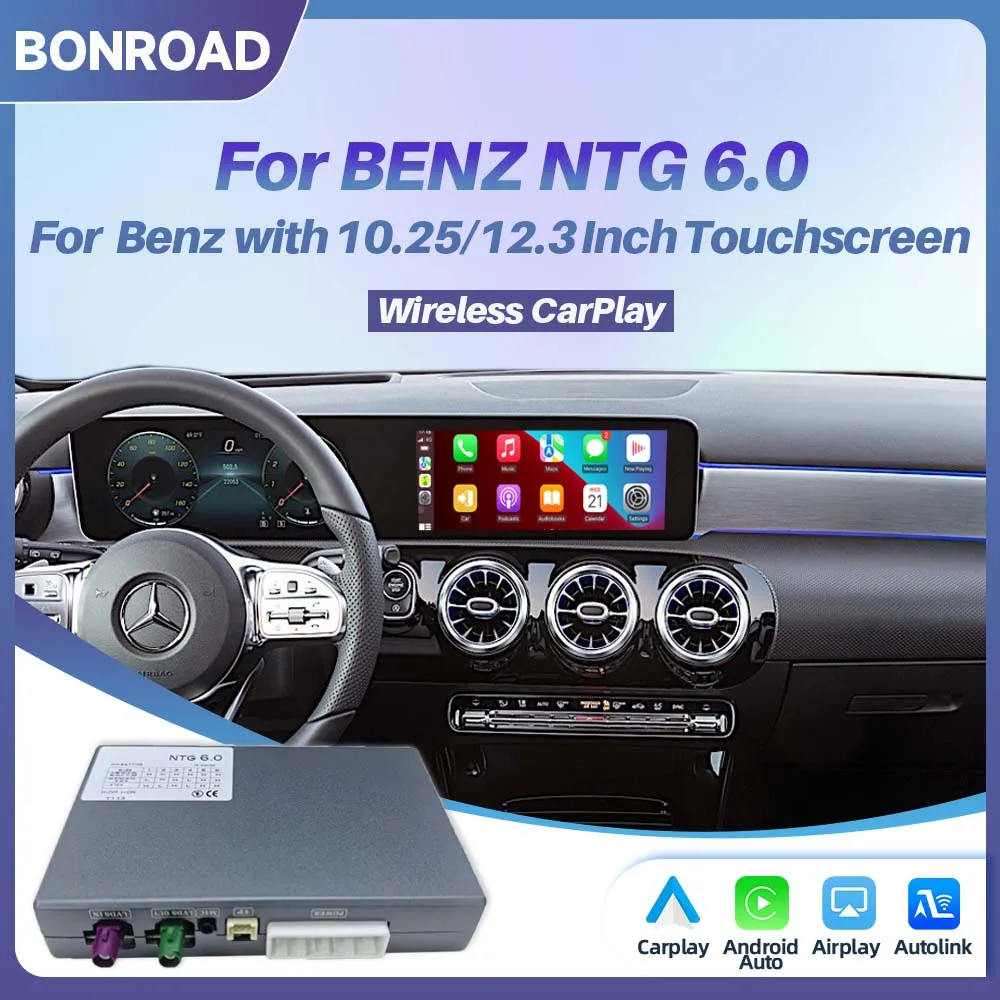 BONROAD Decoder Box Wireless CarPlay Android Auto per Mercedes Benz Classe A B C E CLS CLA GLA GLB NTG6.0 con Mirror Link Navi