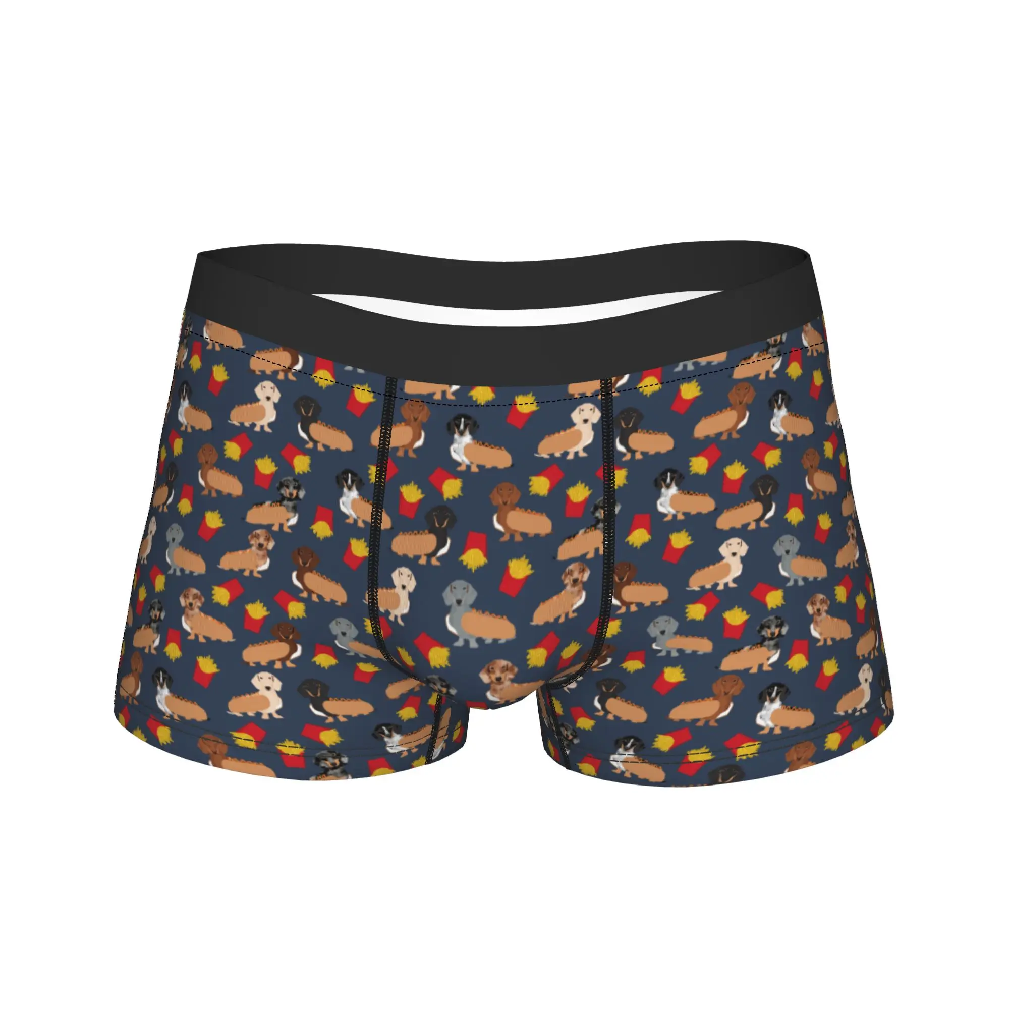 

Мужское длинное нижнее белье с таксой и картофелем фри, сексуальные трусы-боксеры с животными, шорты, мужские дышащие трусы M-XXL