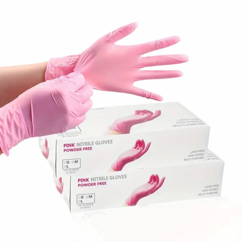 20/50/100PCS Pink Nitrile Gloves Disposable Powder & Latex Free Kitchen Gloves Women Beauty Salon Cooking Tattoo Hair Dye Gloves