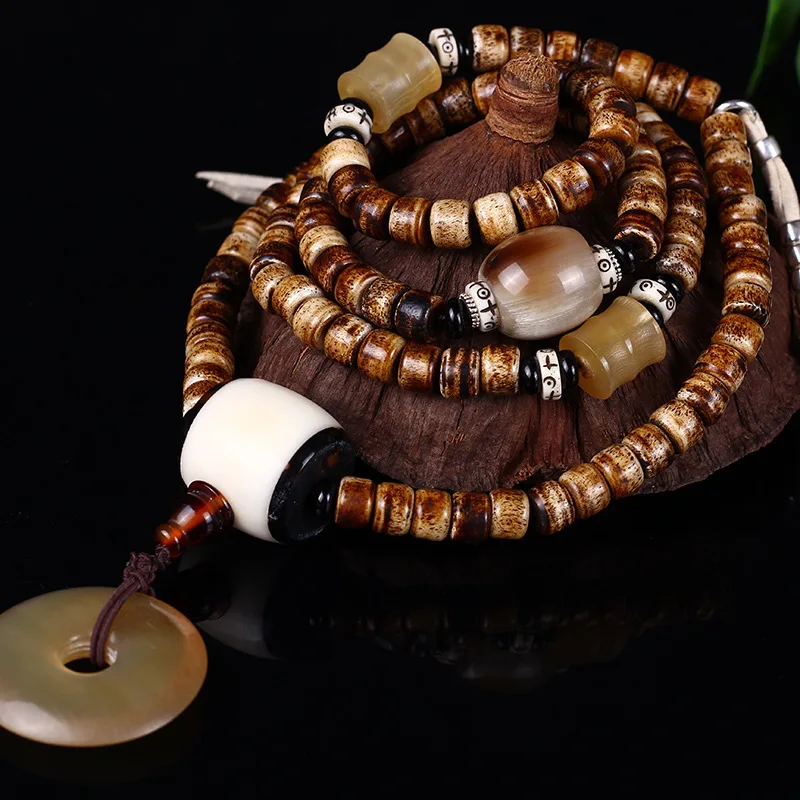 Natural Old Deer Bone 108 Beads Bone Bone Carving Sweater Chain Solid Men's Bracelet