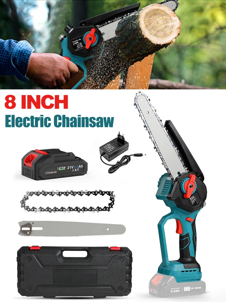 8 Inch Brushless Electric Chainsaw for Makita 21V Lithium Battery Rechargeable Garden Woodworking Cutting Power Tools 600W US/EU