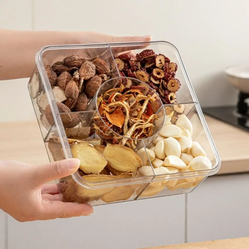 

Plastic Divided Storage Box Sealed Fresh-keeping Seasoning Storage Box with Lid and Handle Dustproof Dried Fruit Box for Home