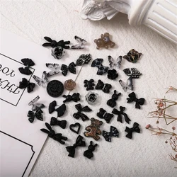 50pcs Mixed Resin Nail Charms Bulk Cute Bow Rose 3D Black White Aurora Butterfly Nails Art Decorations Accessories DIY Nail Pars