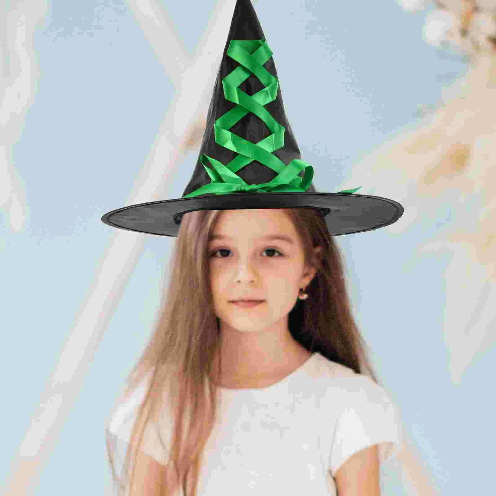 Witch Hat Set Halloween Outfits Cosplay Props Candy Home Decoration Broom Kit Mesh Brooms Wizard Caps