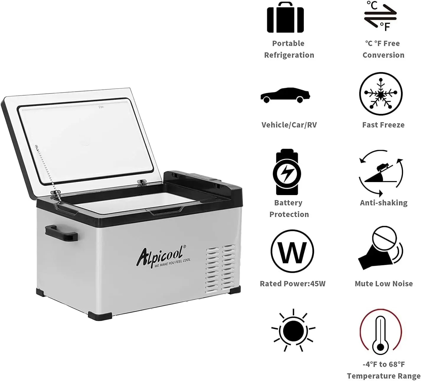 C30 Portable Car Freezer, 12 Volt Refrigerator, 32 Quart(30 Liter) Fast Cooling 12V Car Fridge, Car Cooler for RV, Truc