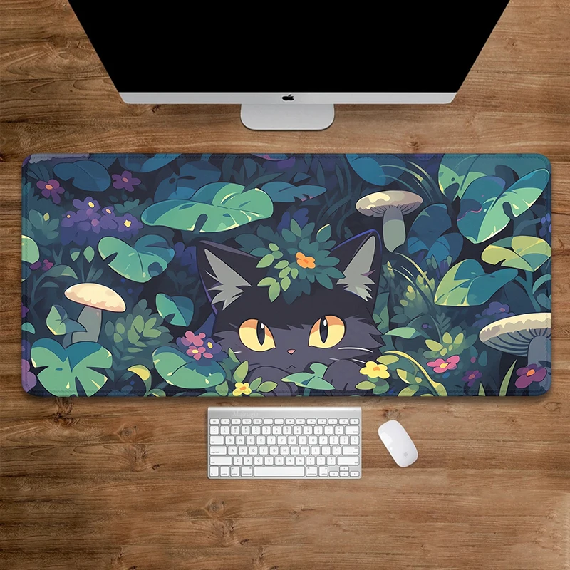 Mushroom Deskmat Anime Cat Mouse Pad Cute Purple XL Mousepad Cat Desk Decor Extended Mouse Pad Pc Keyboard Mat Oversize Desk Pad