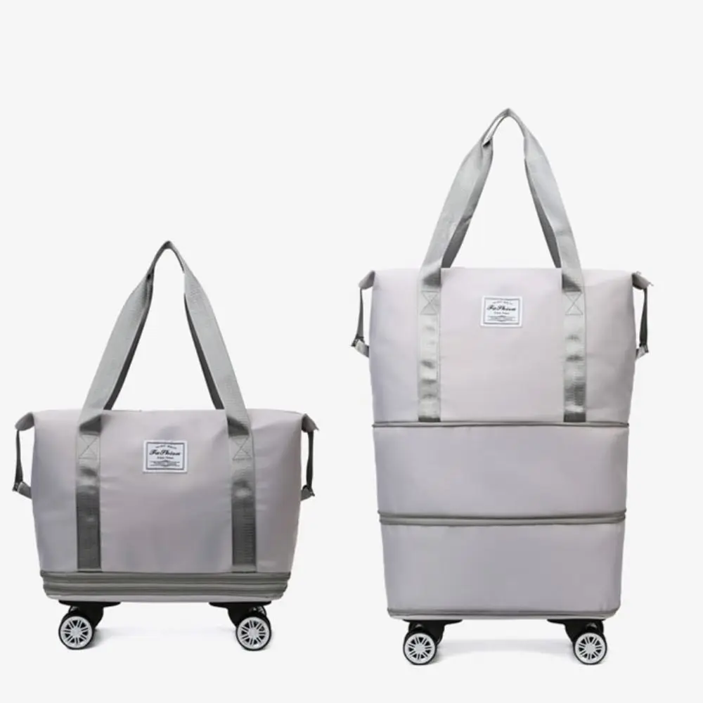 Oxford Cloth Gym Bag with Wheels Dry-Wet Separation Sport Collapsible Travel Tote Bag Expandable Portable Luggage Storage Bag