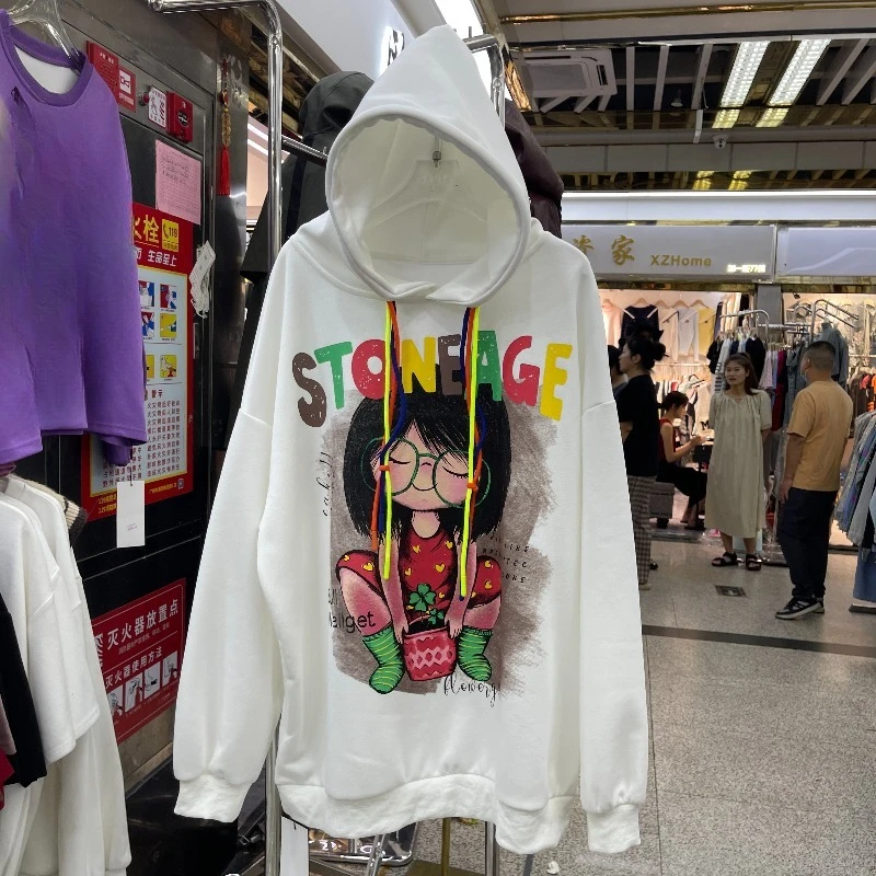 Unique Design Cartoon Print Hooded Coat Women's Fashion Streetwear Casual Versatile Loose Slimming Pullover Sweatshirt Jacket