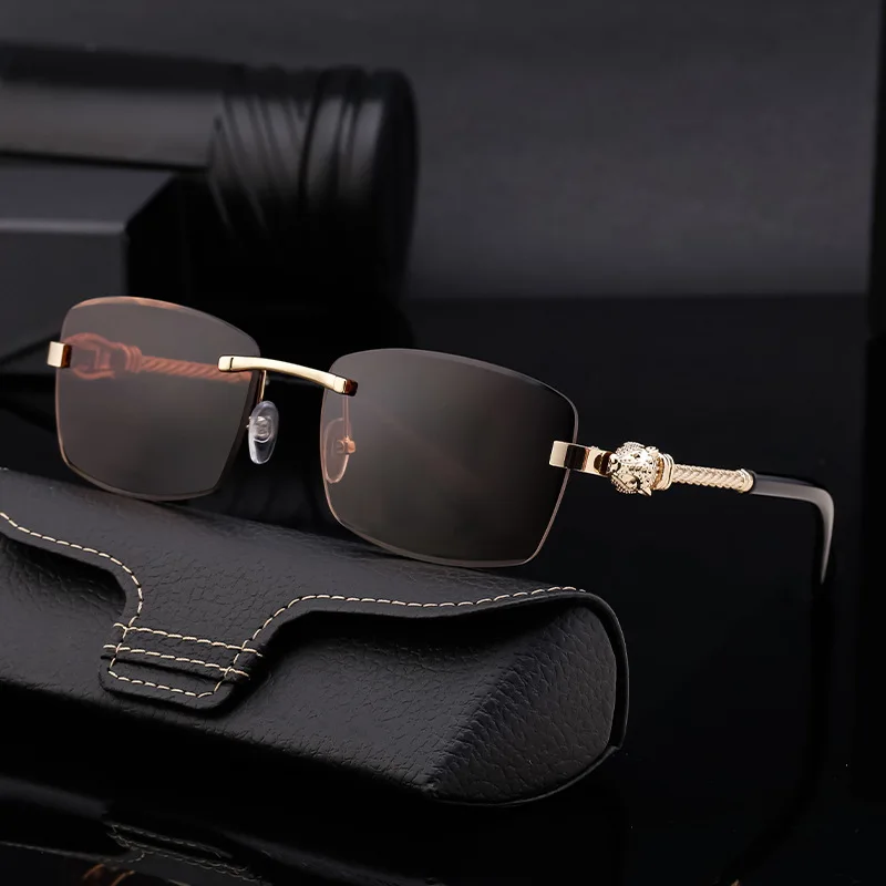 

Brand Design Leopard Decorative Rimless Sunglasses For Men Women Fashion Luxury Outdoor Driving UV Protection Sun Glasses 2025