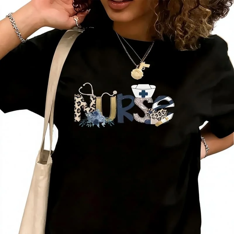 Nurse (2) Women's T-Shirt 100% Cotton Funny Graphic Short Sleeve Tee Novelty Shirt Casual Crew Neck Top S-5XL