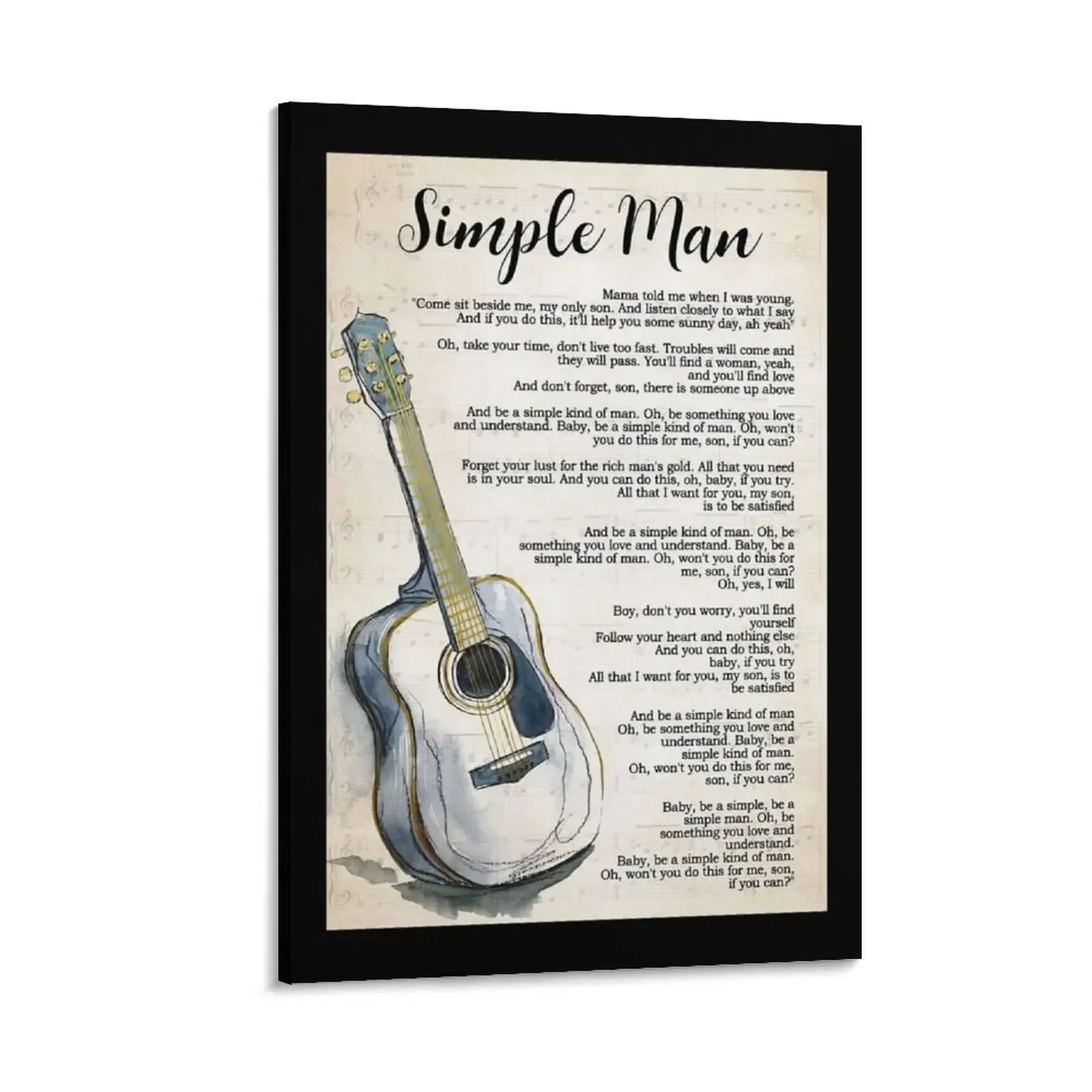 

Simple Man Lyrics Poster Gift - Simple Man Lyrics With Guitar Canvas Painting pictures for wall room decor art