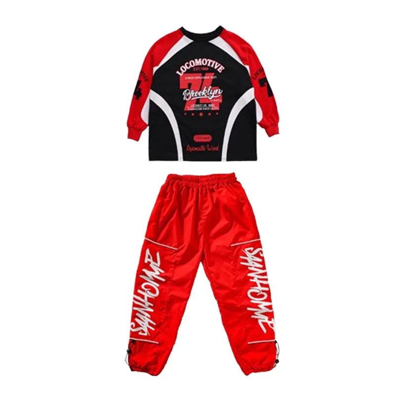 Jungen Hip Hop Streetwear Sets K-pop Kontrast Sweatshirt Cargo Hosen für Kinder Street Dance Kleidung Mädchen Jazz Kostüm