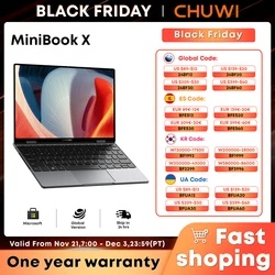 CHUWI MiniBook X 2-in-1 Tablet Laptop 12GB LPDDR5 512G SSD Intel N100 10.51 Inch Touchscreen Backlit Keyboard Windows 11 WiFi 6