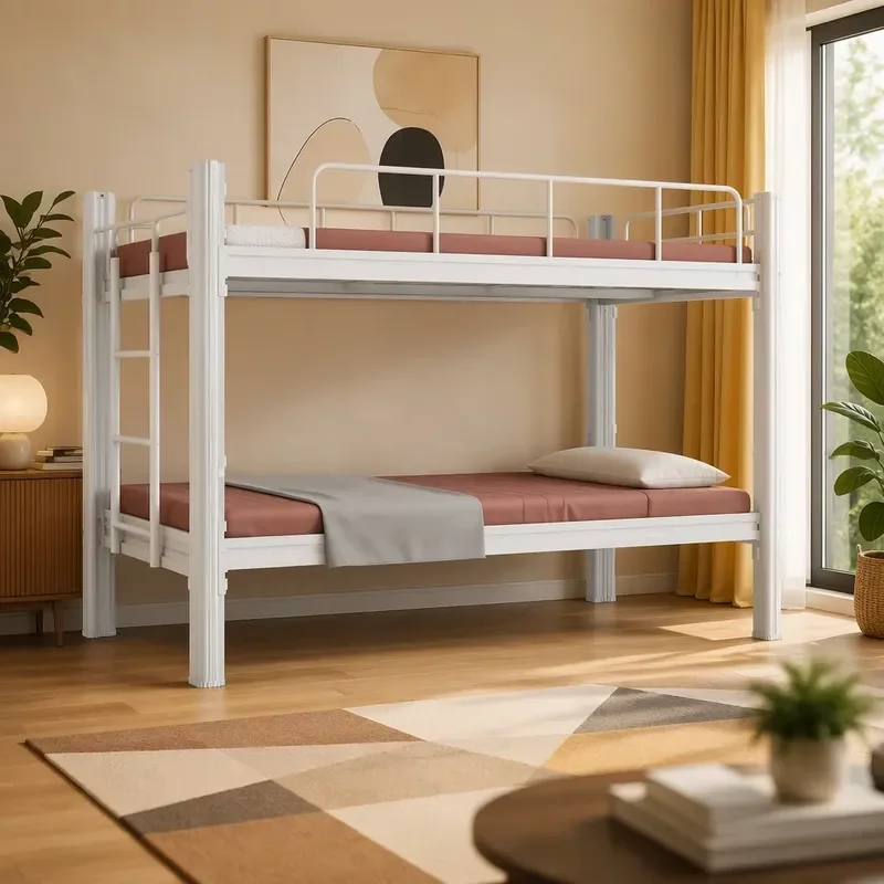 Modern White Metal Single Bunk Bed Foldable Space Saving High Foot Design for Bedroom Warehouse Home Furniture