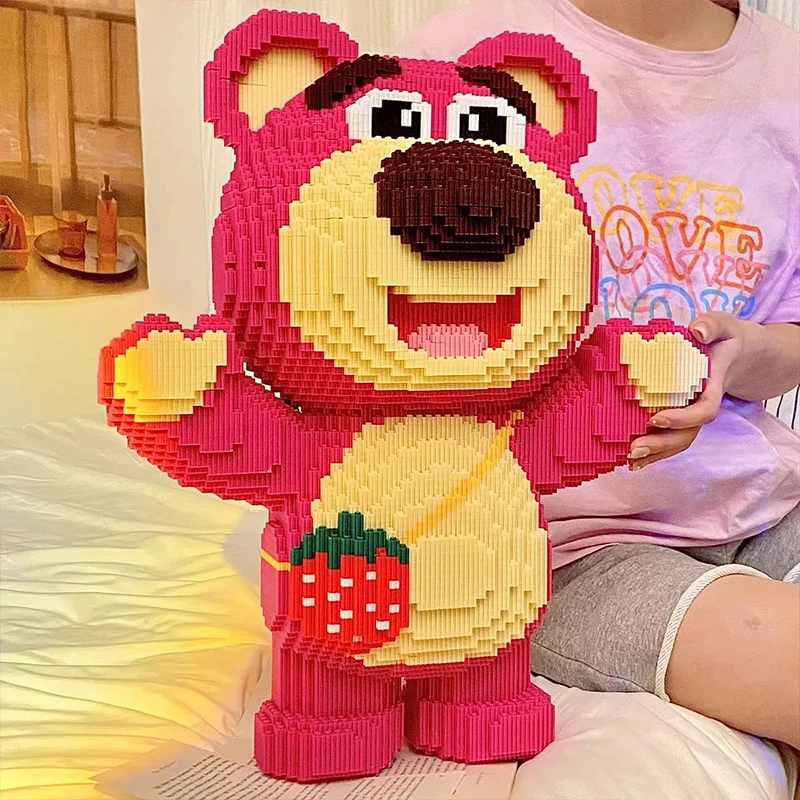 

50cm Giant Huge Strawberry Bear Block Assembly Toy Cute Pet Bear Block Kids Gifts Model Ornaments Home Decoration Construction