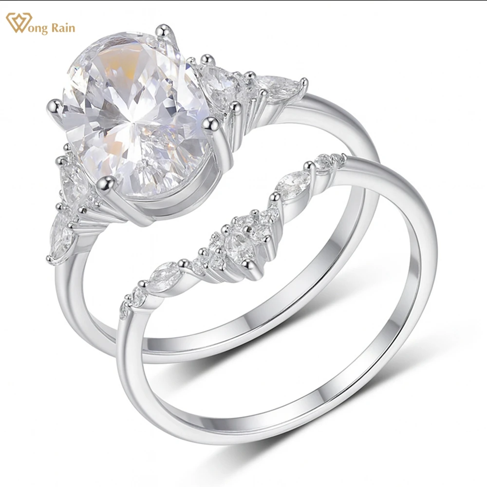 

Wong Rain 925 Sterling Silver 3EX VVS1 D Color Oval Cut 4.5 CT Real Moissanite Diamonds Gems Engagement Ring Sets Fine Jewelry