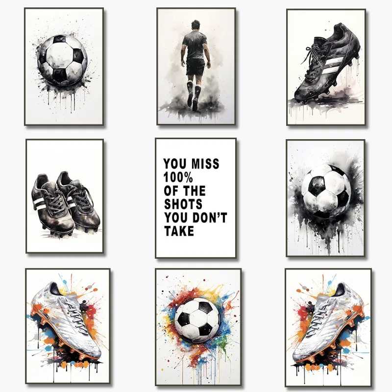 Moda Graffiti scarpe da calcio tela pittura arte Poster moderna Inspirational Wall for Men Boy Bedroom Living Room Home Decor