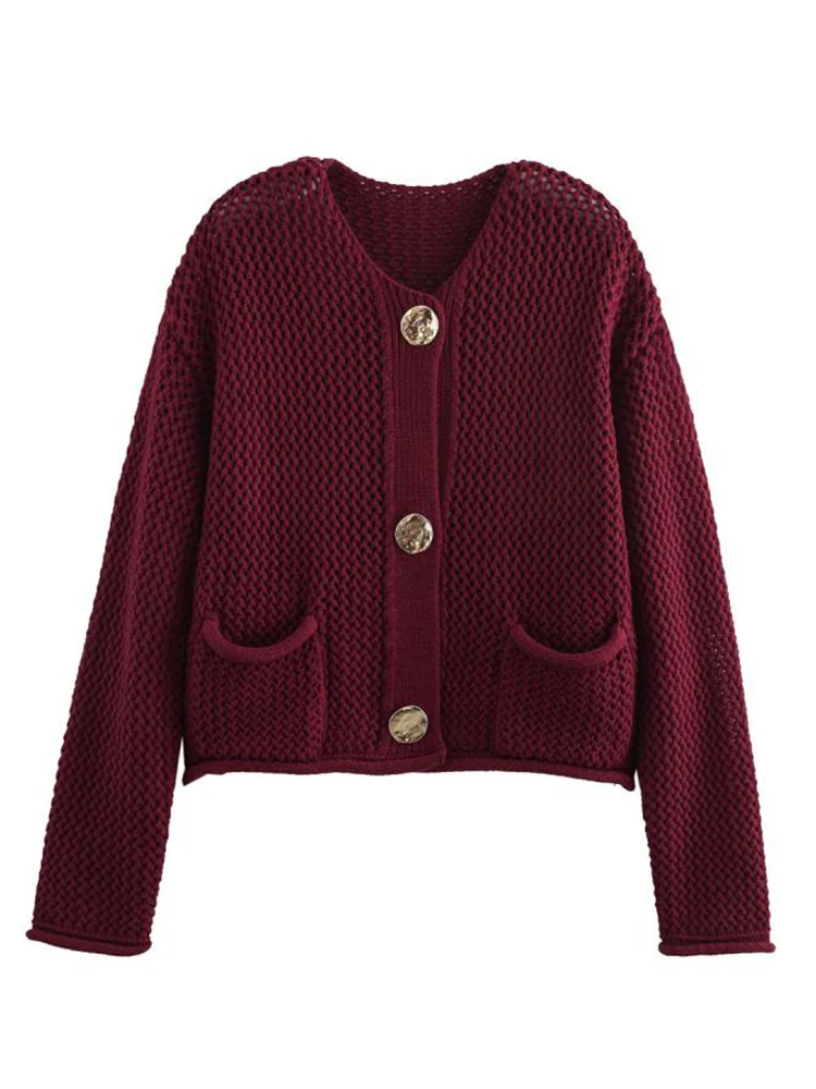 

Autumn New Round Neck Coarse Needle Short Women's Long Sleeve Top Knitted Korean Fashion Button Women Y2K Retro Sweater