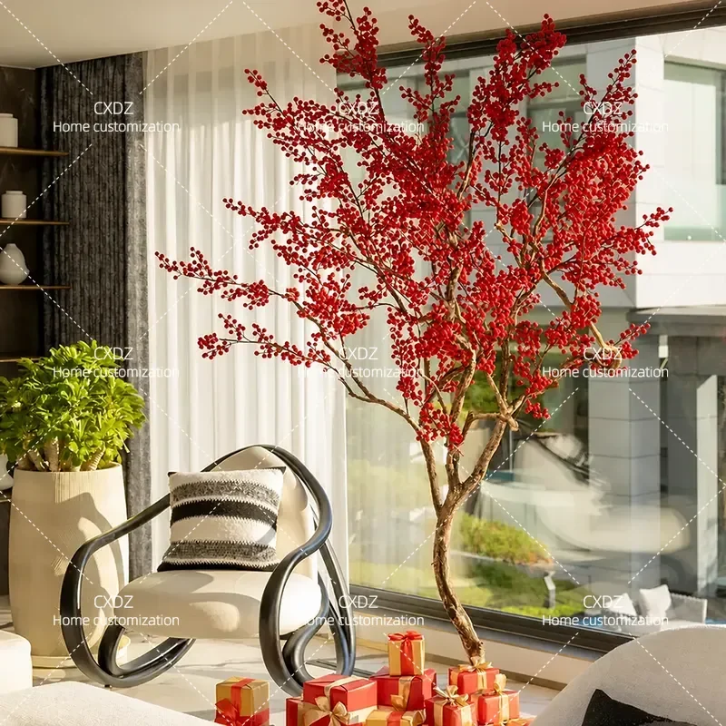 Simulated Red Fruit Holly Tree Wishing Tree New Year Decorative Fortune Tree Bionic Fake Plant Custom Landscaping Greenery