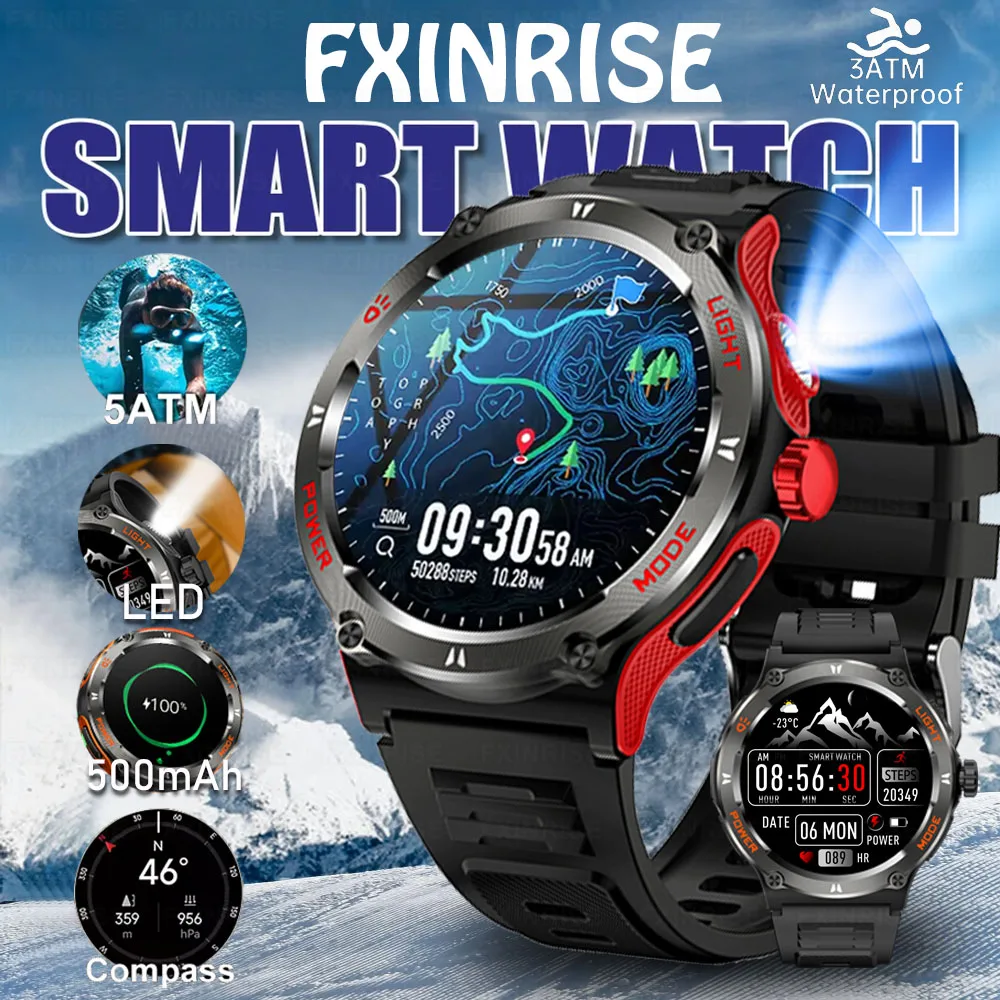 

2025New For HUAWEI Xiaomi Outdoor Sport Smart Watch Men GPS Fitness Compass LED Flashlight 3ATM Waterproof BT5.3 Call Smartwatch