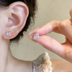 2024 New Korean Resin Colorful Flower Stud Earrings for Women Temperament Simple Cute Design Small Jewelry Accessory Brincos