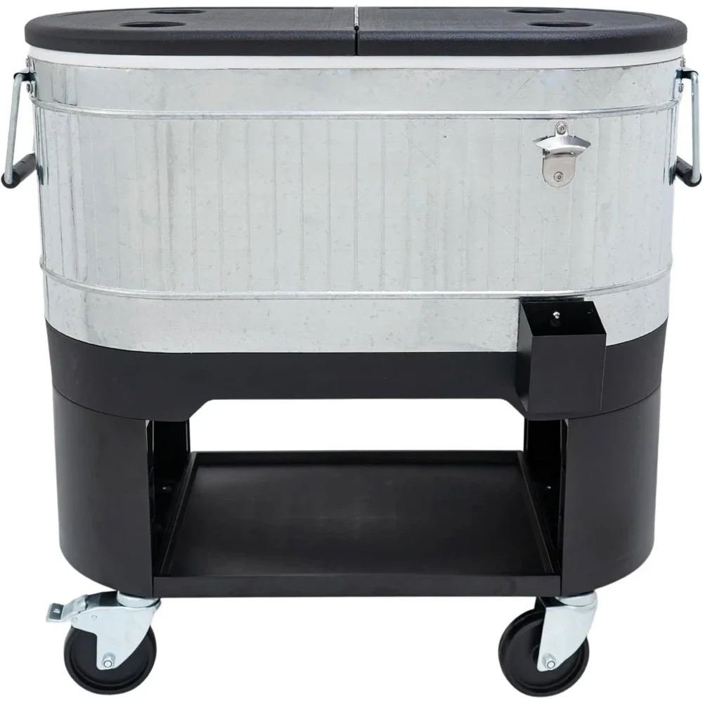 

120-Qt Party Ice Cooler Table with Wheels and Handles, Galvanized Steel, Outdoor Patio Ice Cooler Table