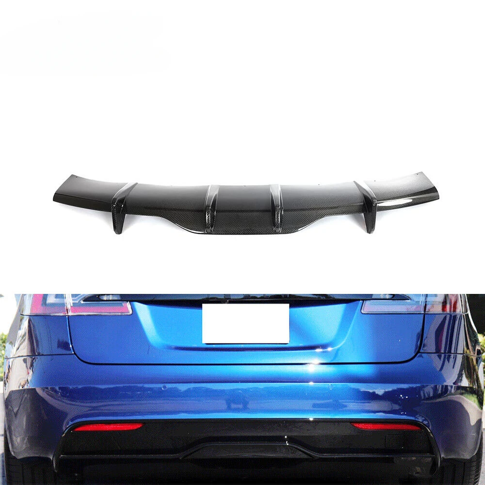 

For Tesla Model S 2021-2023 REAL Carbon Fiber Rear Bumper Diffuser Splitters Lip Fins